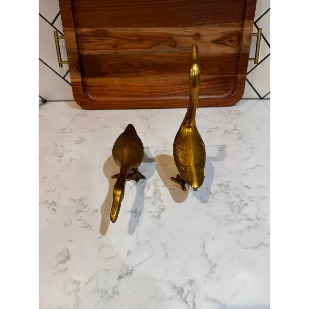 vintage solid brass goose figurines mid century modern cottage man cave granny